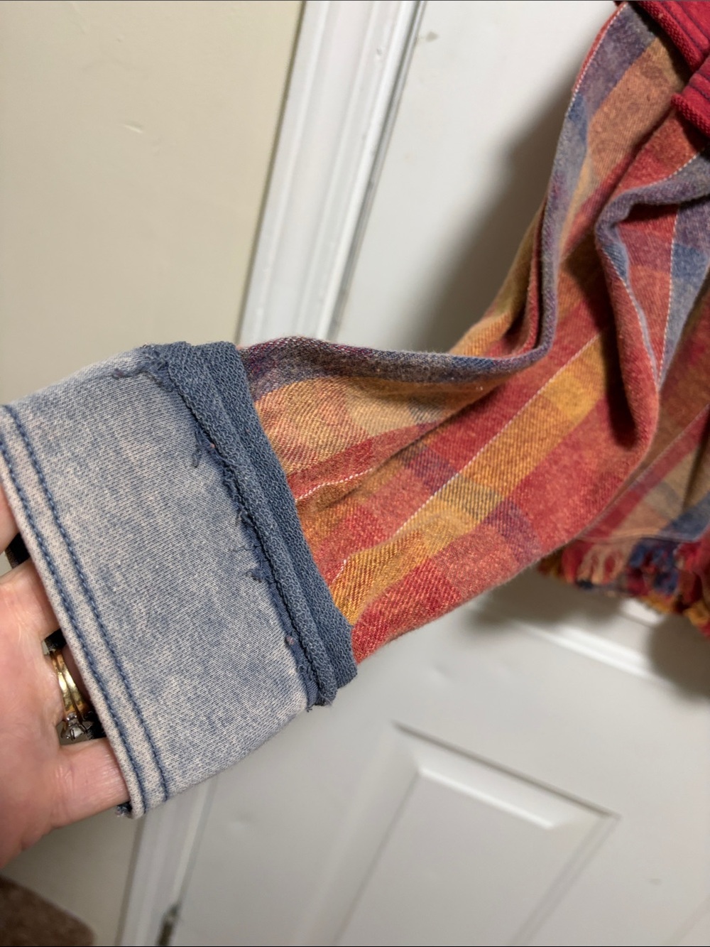 Oli & Hali Red and Blue Plaid Pullover with Chambray Trim - Picture 6 of 8